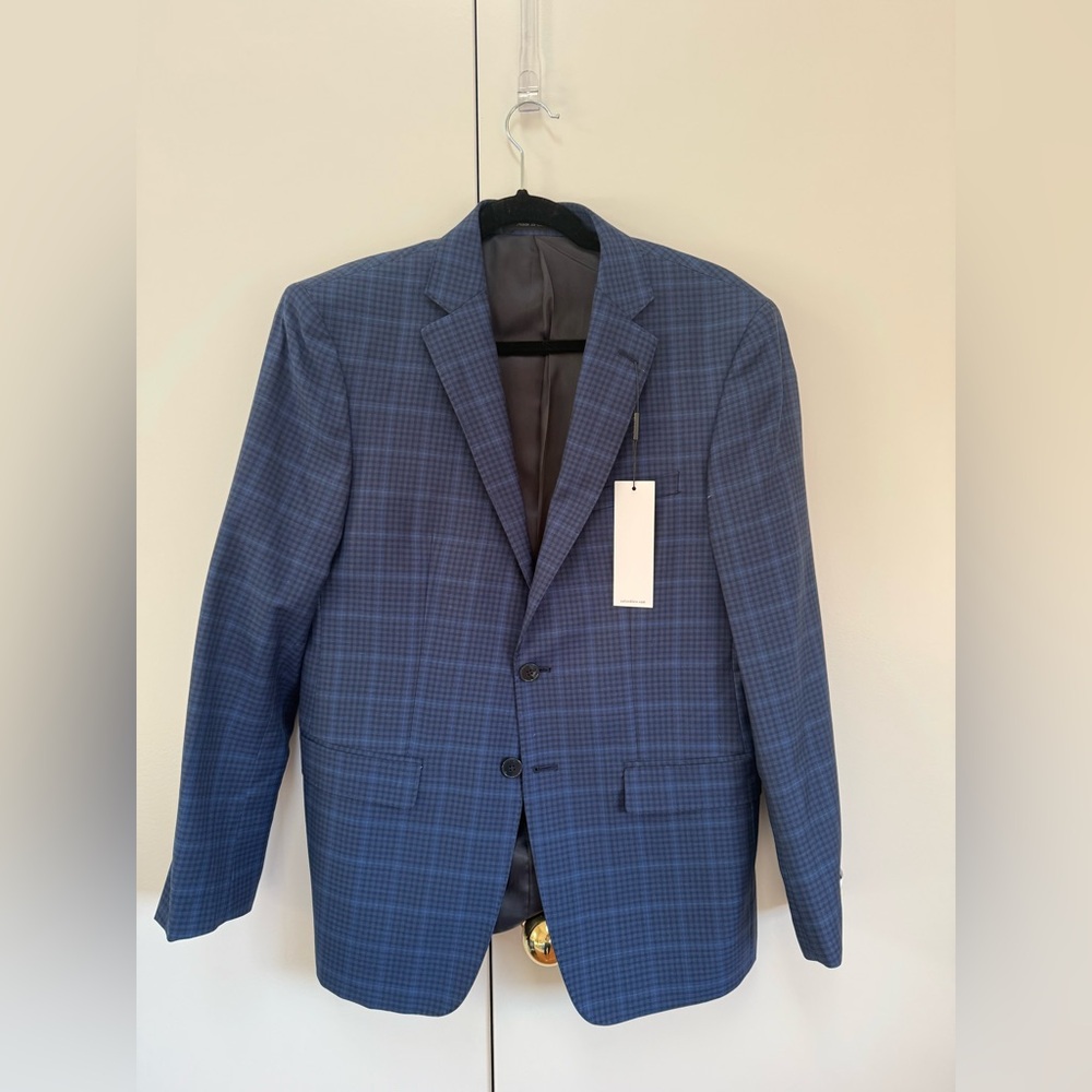 Calvin Klein - Blue Plaid Men's Blazer - Classic Two-Button Suit Jacket